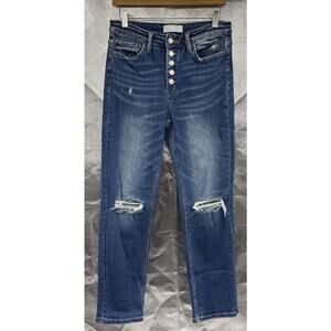 Vervet By Flying Monkey Button Fly Distressed Dark Wash Straight Leg Jeans 29